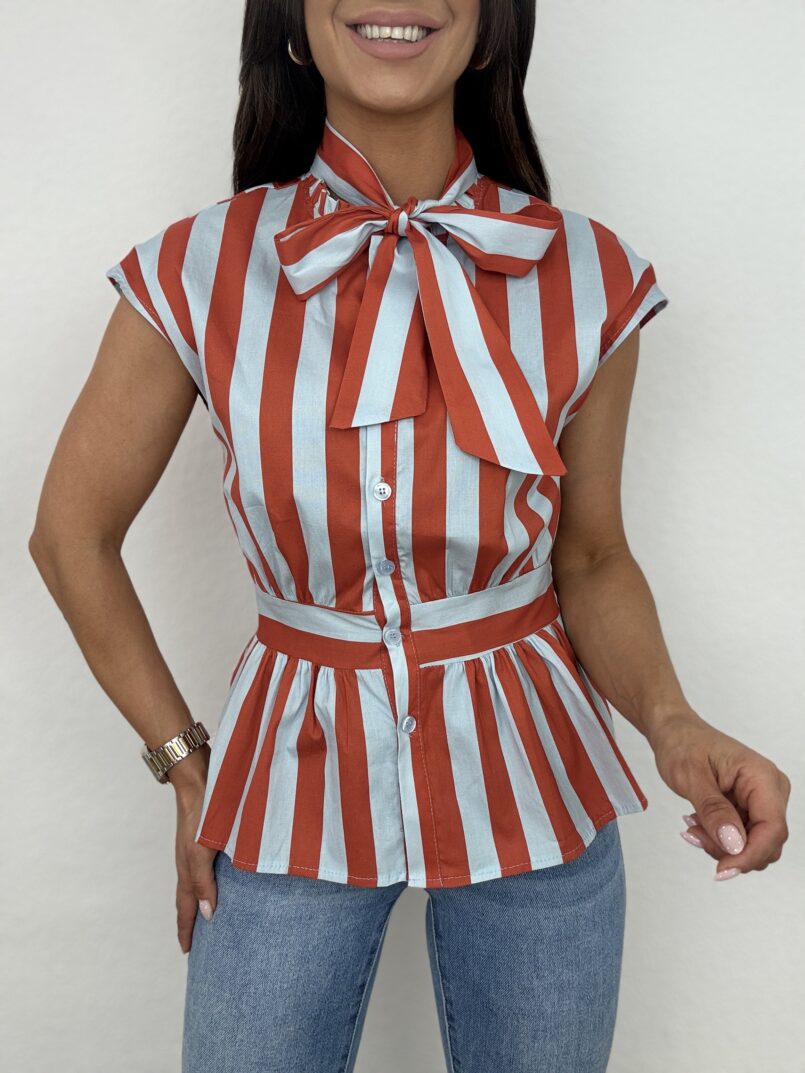IMG_5197 BLUSA RAYAS LAZO CELESTE/ROJA