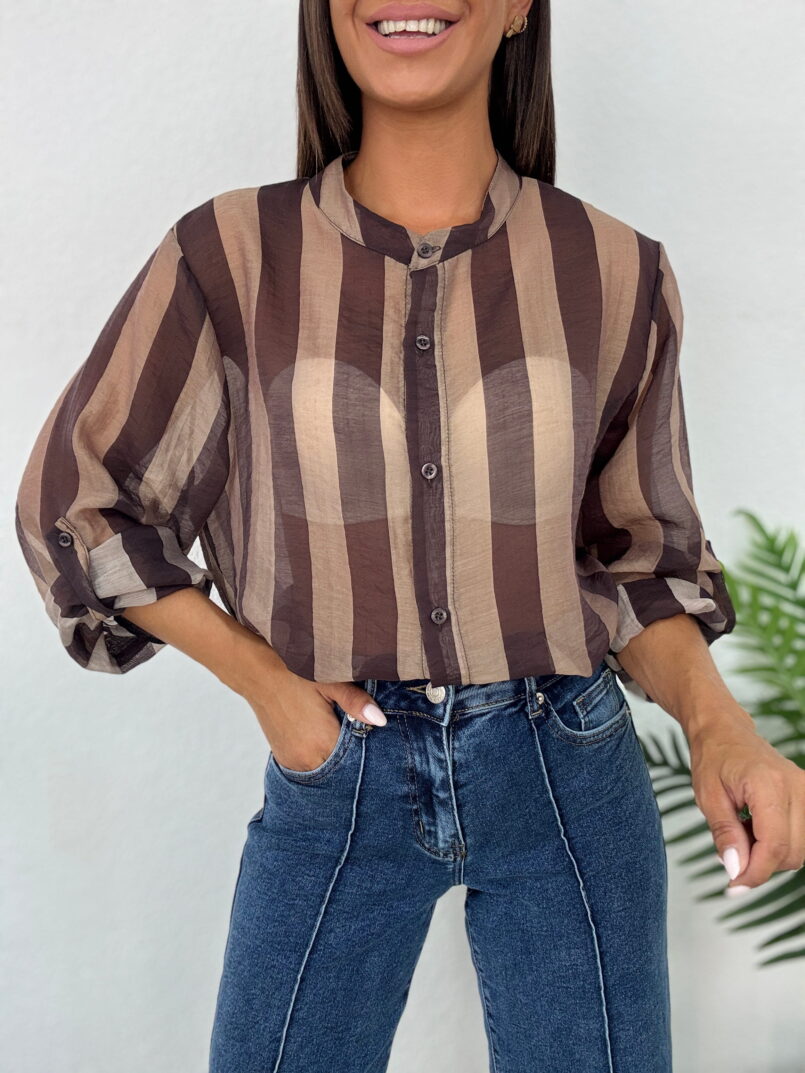 CAMISA RAYAS BEIGE/MARRON