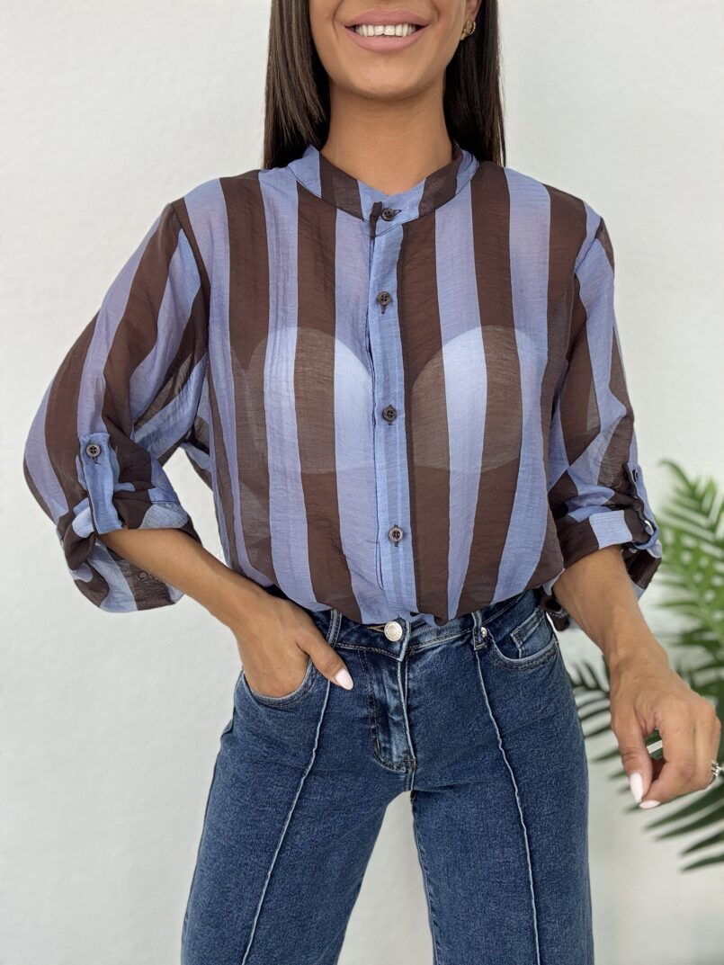 CAMISA RAYAS CELESTE/MARRON