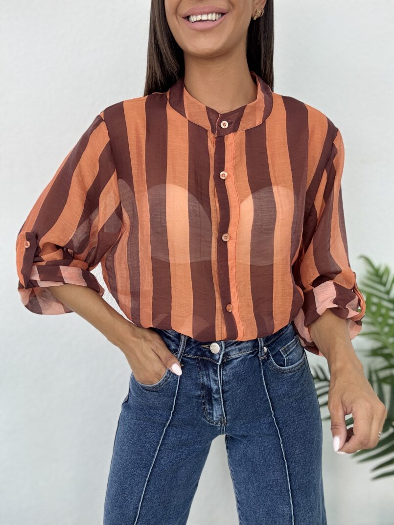 CAMISA RAYAS MARRON/NARANJA