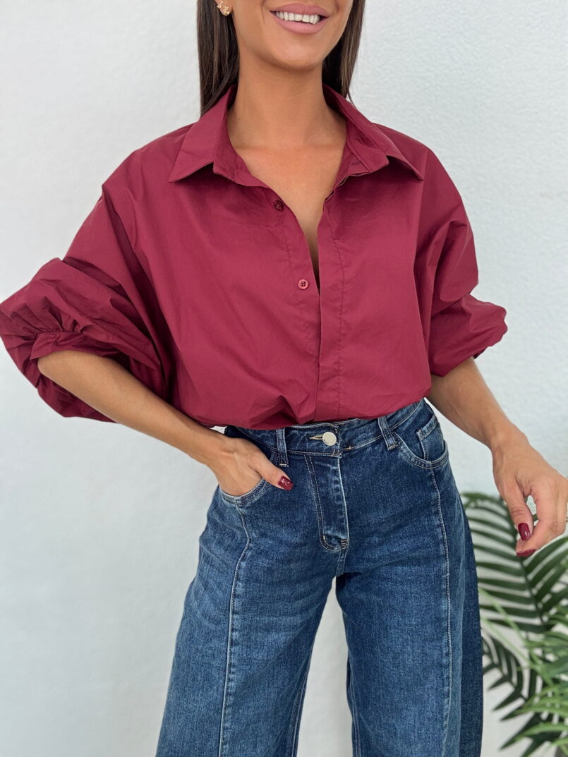 CAMISA ABULLONADA BURDEOS