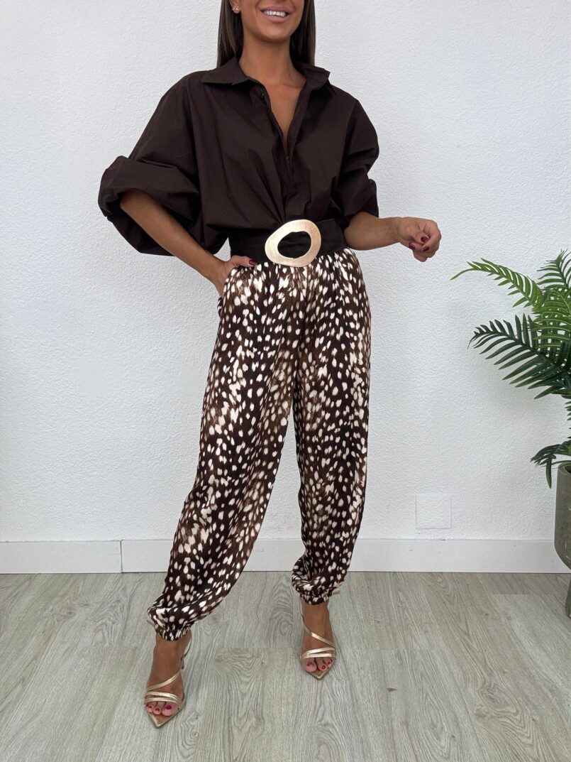 PANTALON BOMBACHO SATINADO MANCHITAS MARRON