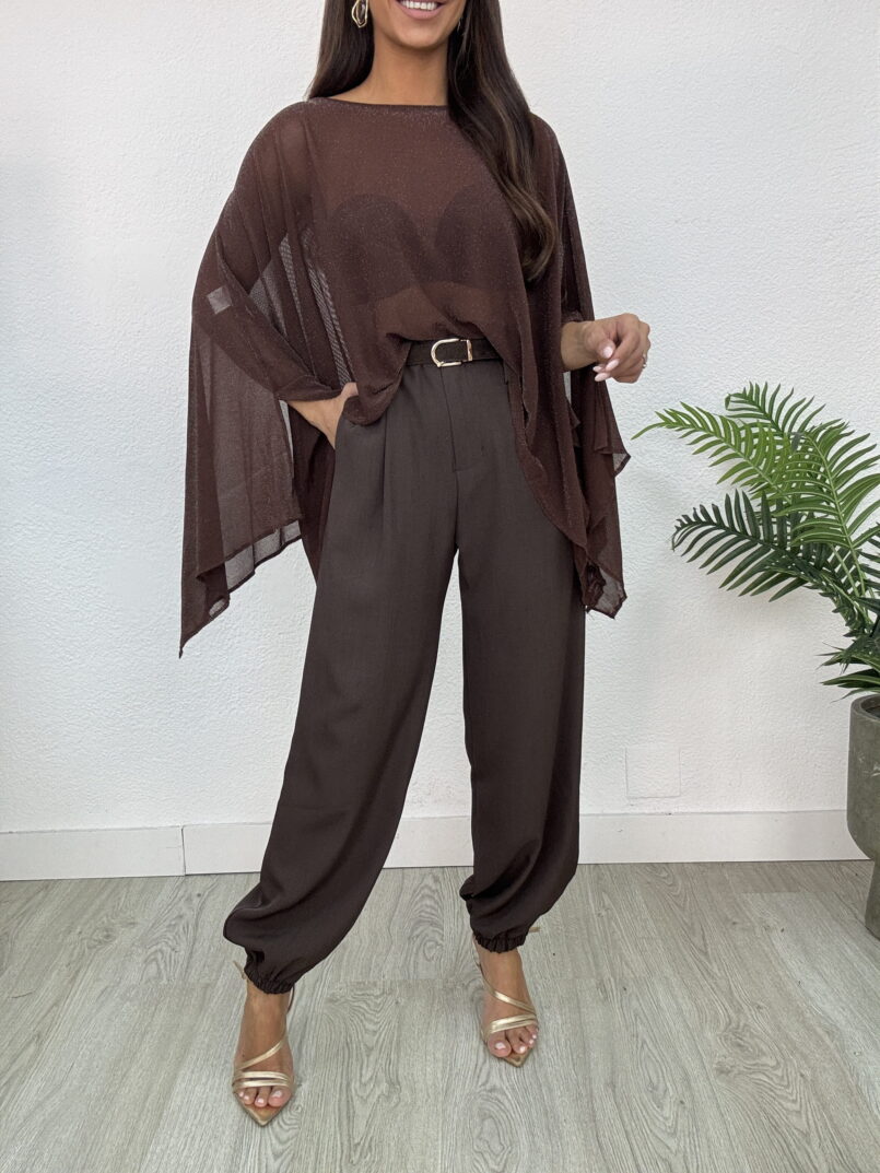 PANTALON VESTIR BOMBACHO MARRON