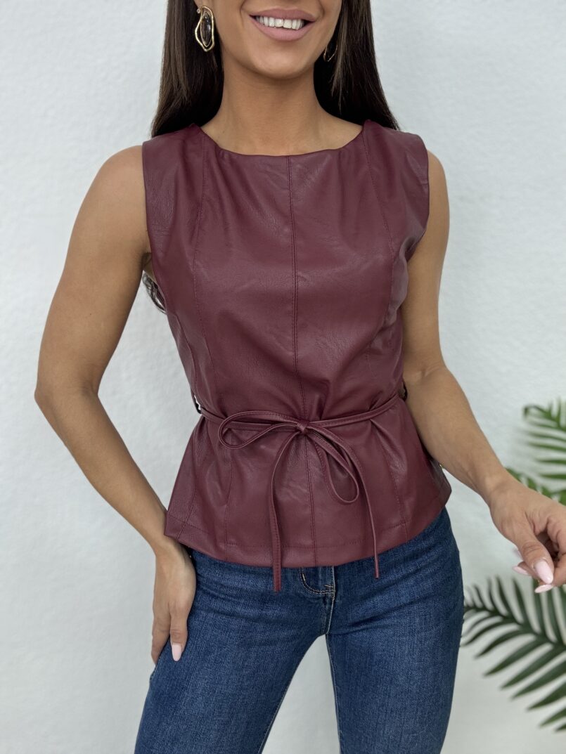 TOP PEPLUM POLIPIEL GRANATE