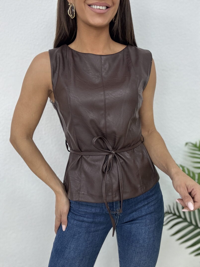 TOP PEPLUM POLIPIEL MARRON