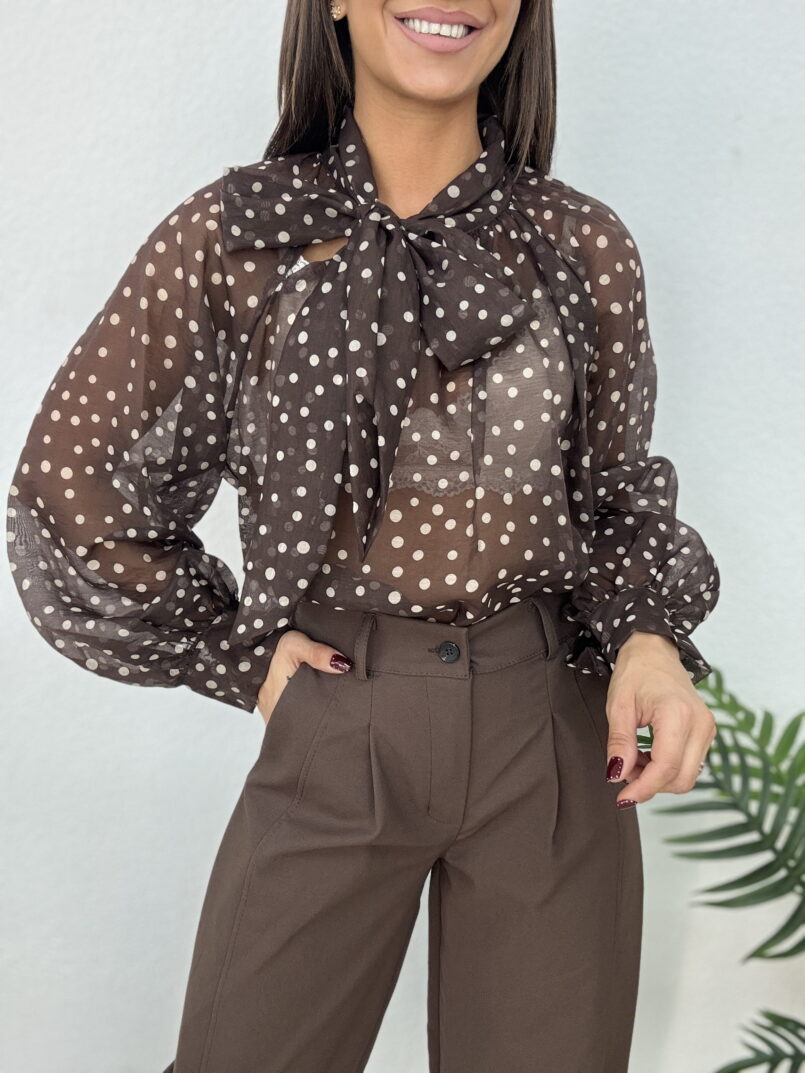BLUSA LAZO LUNARES MARRON