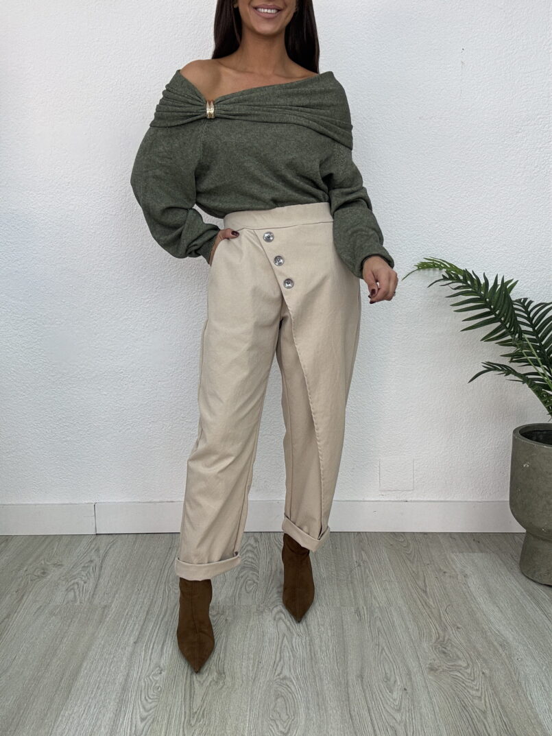 PANTALON ASIMETRICO BOTONES BEIGE